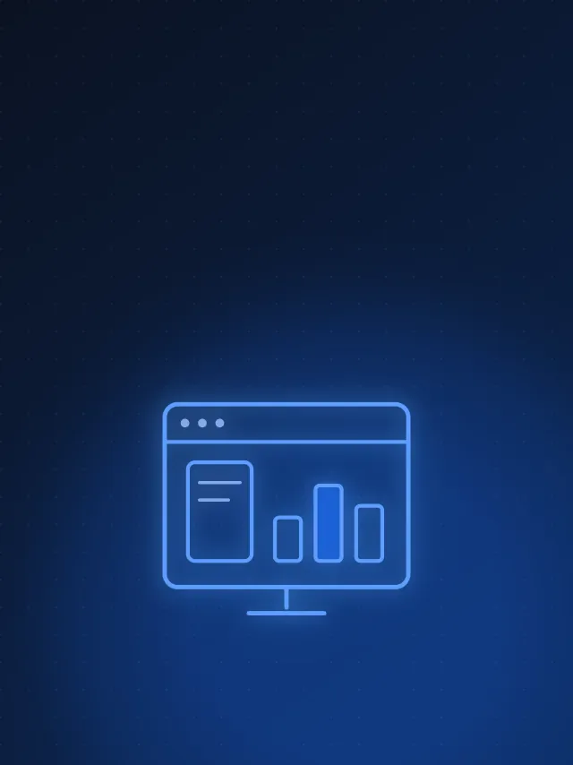 A management dashboard screen showing a bar chart on a dark navy background